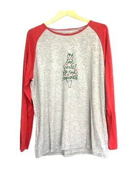 ED- MENS GREY/RED CREW NECK LONG SLEEVE PAJAMA TOP SIZE X-LARGE